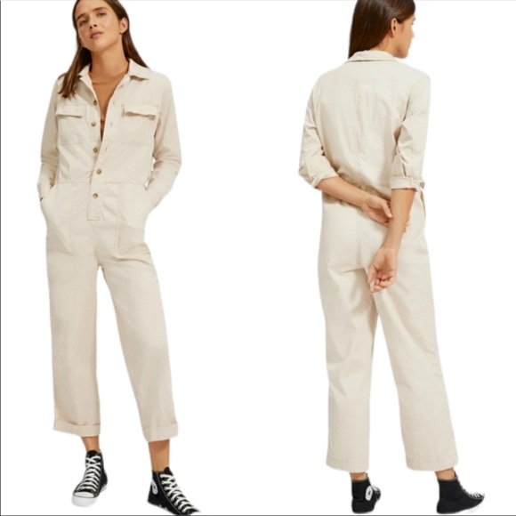 EVERLANE The Modern Jumpsuit Long Sleeve Button Down Waist Tie Beige Tan US 6 - Picture 6 of 15